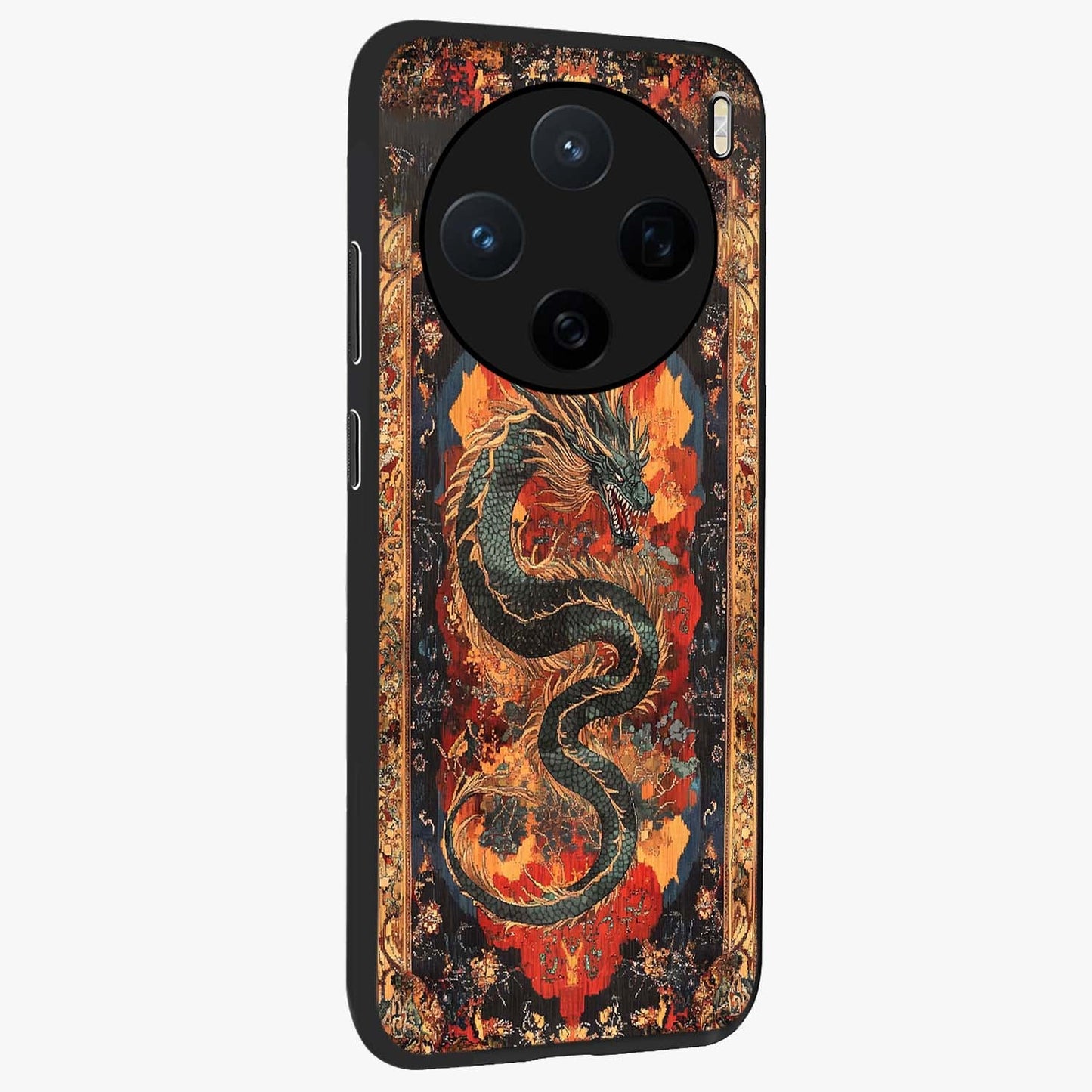 Inferno Dragon Soul Glass Case upright view showcasing intense dragon artwork with fantasy fire theme.