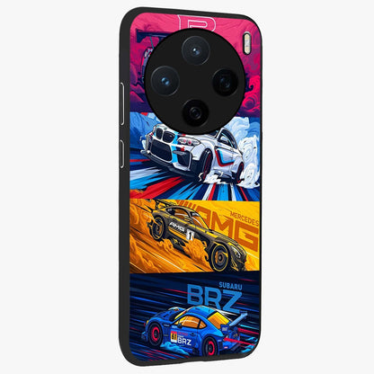 JDM Sports Car Glass Case upright view showcasing dynamic sports car artwork with bold racing theme.