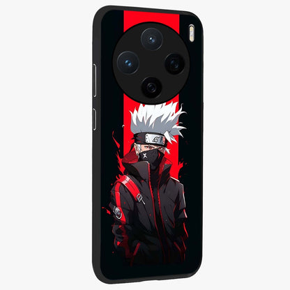 Kakashi Scarlet Shadow Glass Case upright view showcasing intense anime ninja artwork with dark action theme.