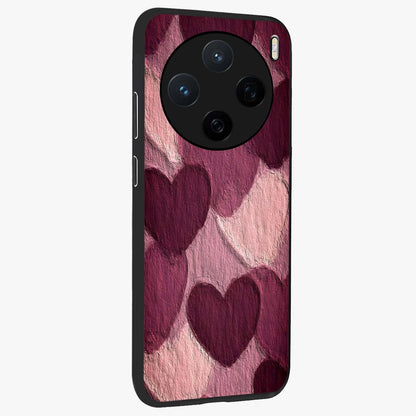 Layered Paper Hearts Glass Case upright view showcasing decorative layered heart artwork with sweet love theme.