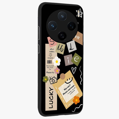 Lucky Aesthetic Collage Glass Case upright view showcasing vibrant collage artwork with youthful aesthetic theme.