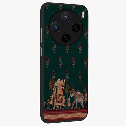 Macmerise Glass Case upright view showcasing bold artistic artwork with contemporary design theme.