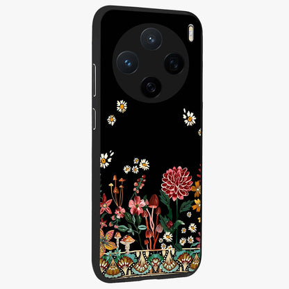 Midnight Bloom Pattern Glass Case upright view showcasing decorative floral artwork with deep night themed palette.