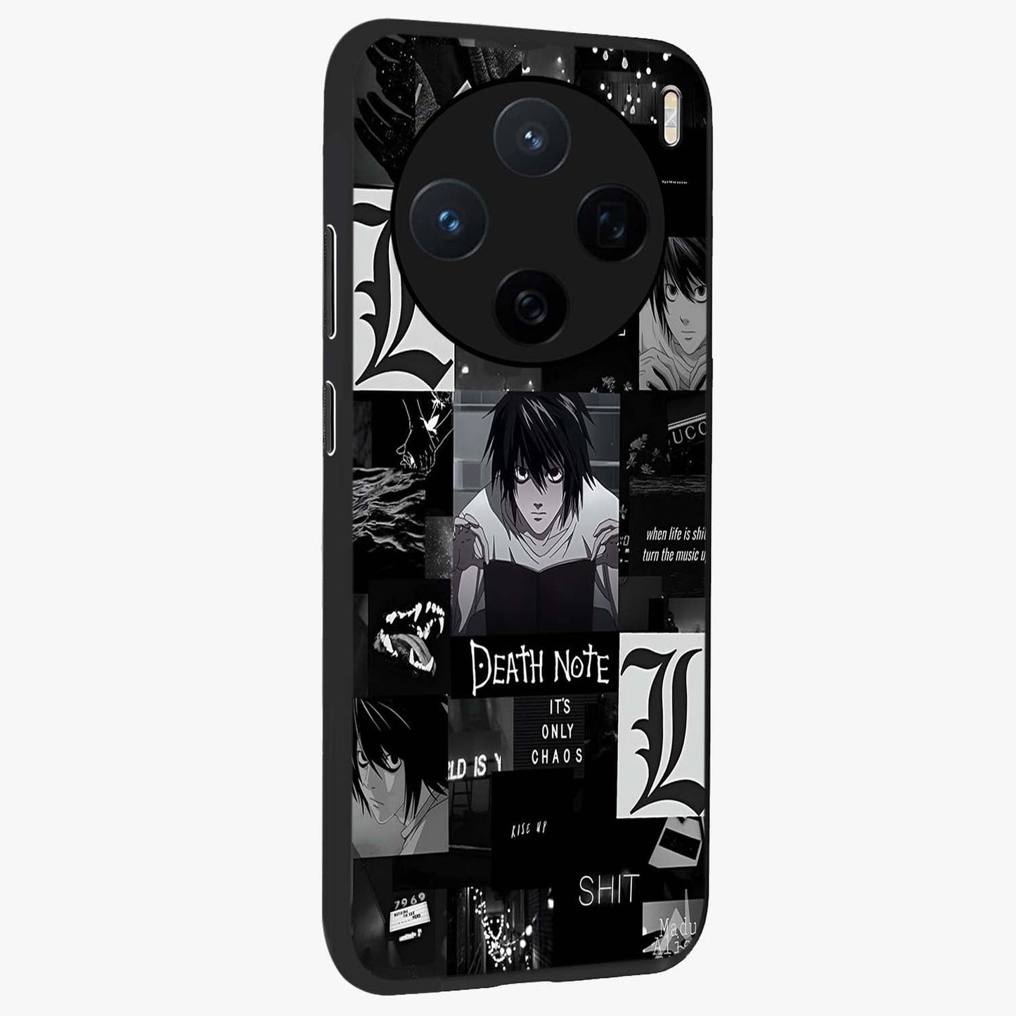 Midnight Chaos Mind Glass Case upright view showcasing expressive abstract artwork with bold dark theme.