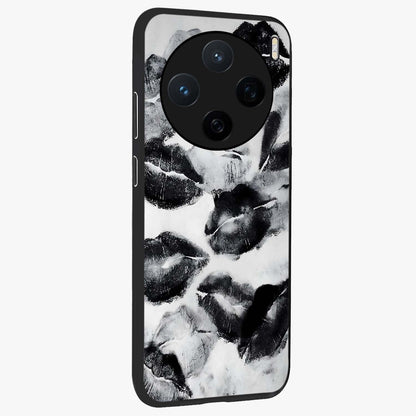 Midnight Kiss Marks Glass Case upright view showcasing stylish kiss mark artwork with trendy romantic theme.