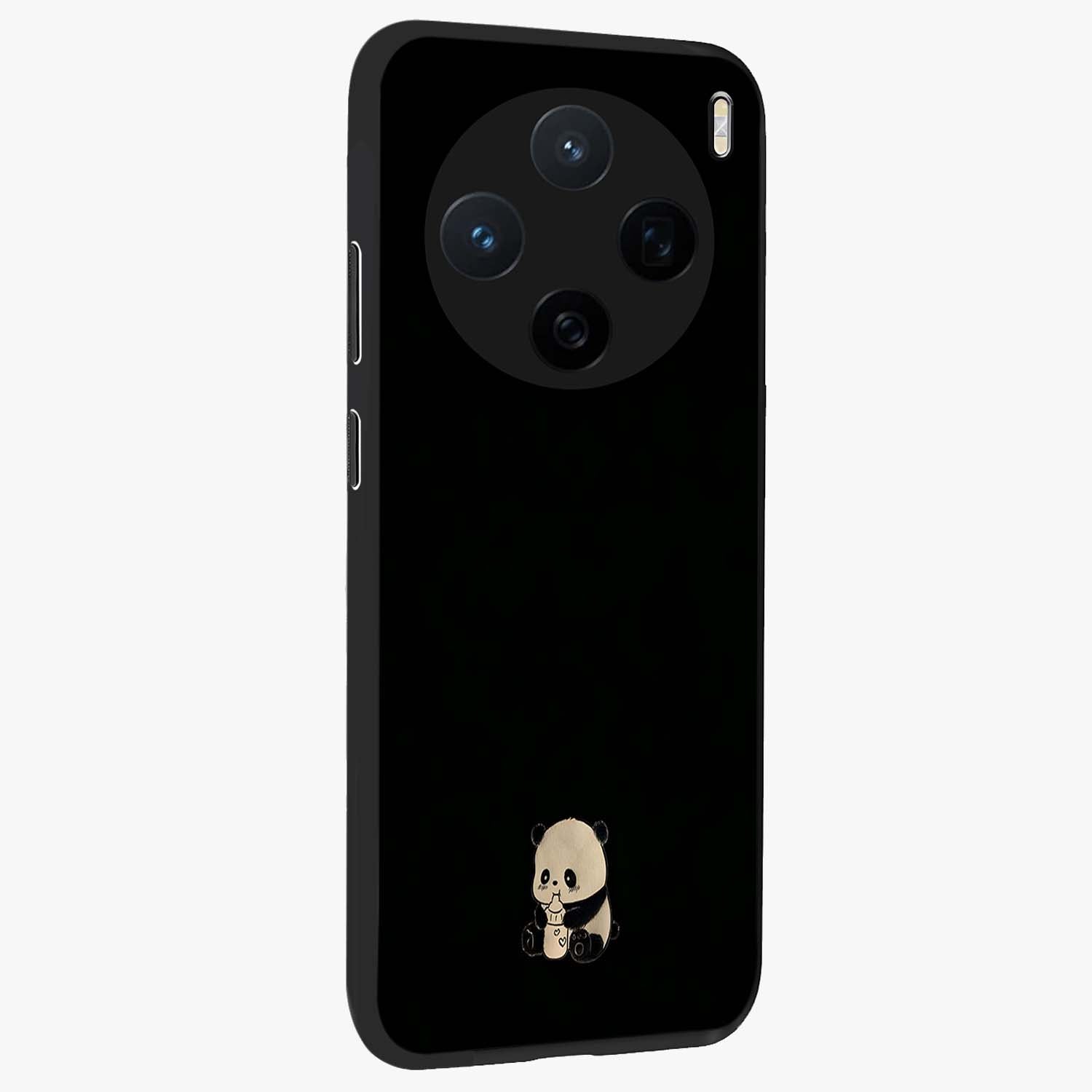 Midnight Panda Love Glass Case upright view showcasing charming panda artwork with playful romantic theme.