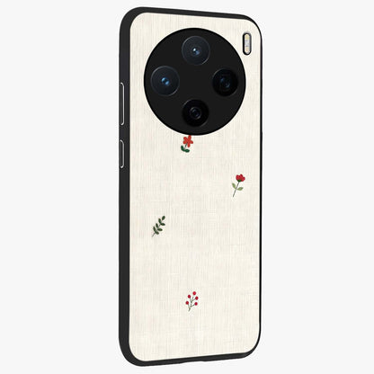 Minimalistic Blue With White Flower Pattern Glass Case upright view showcasing clean white flower artwork with calming blue theme.