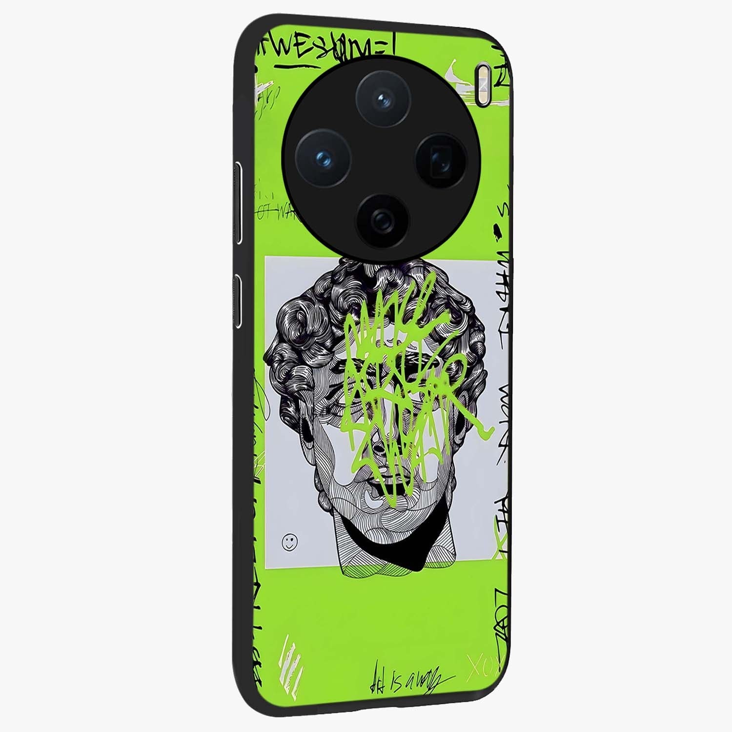 Neo Graffiti Rebellion Glass Case upright view showcasing colorful graffiti artwork with bold modern street style.