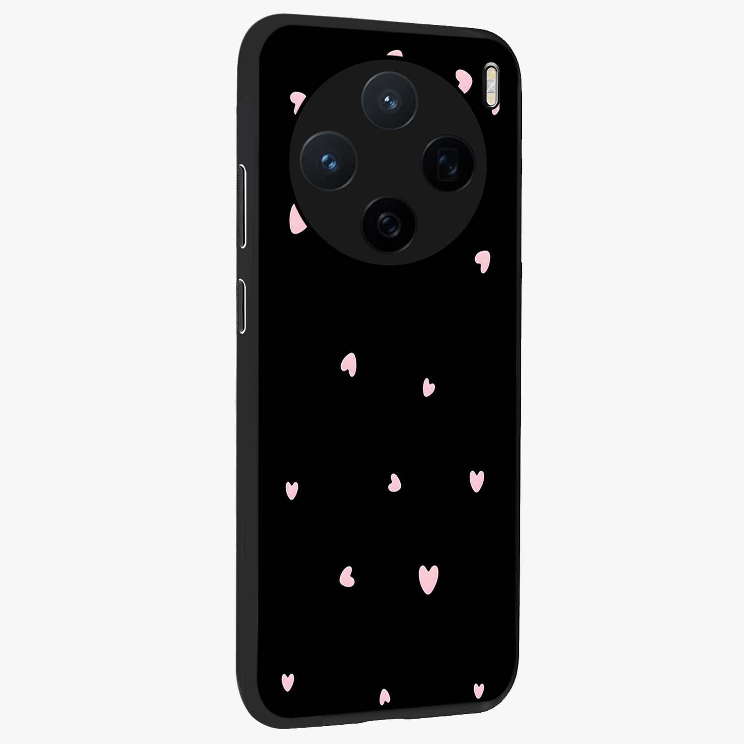 Pink Love Drops Glass Case upright view showcasing charming heart drop artwork with romantic playful theme.
