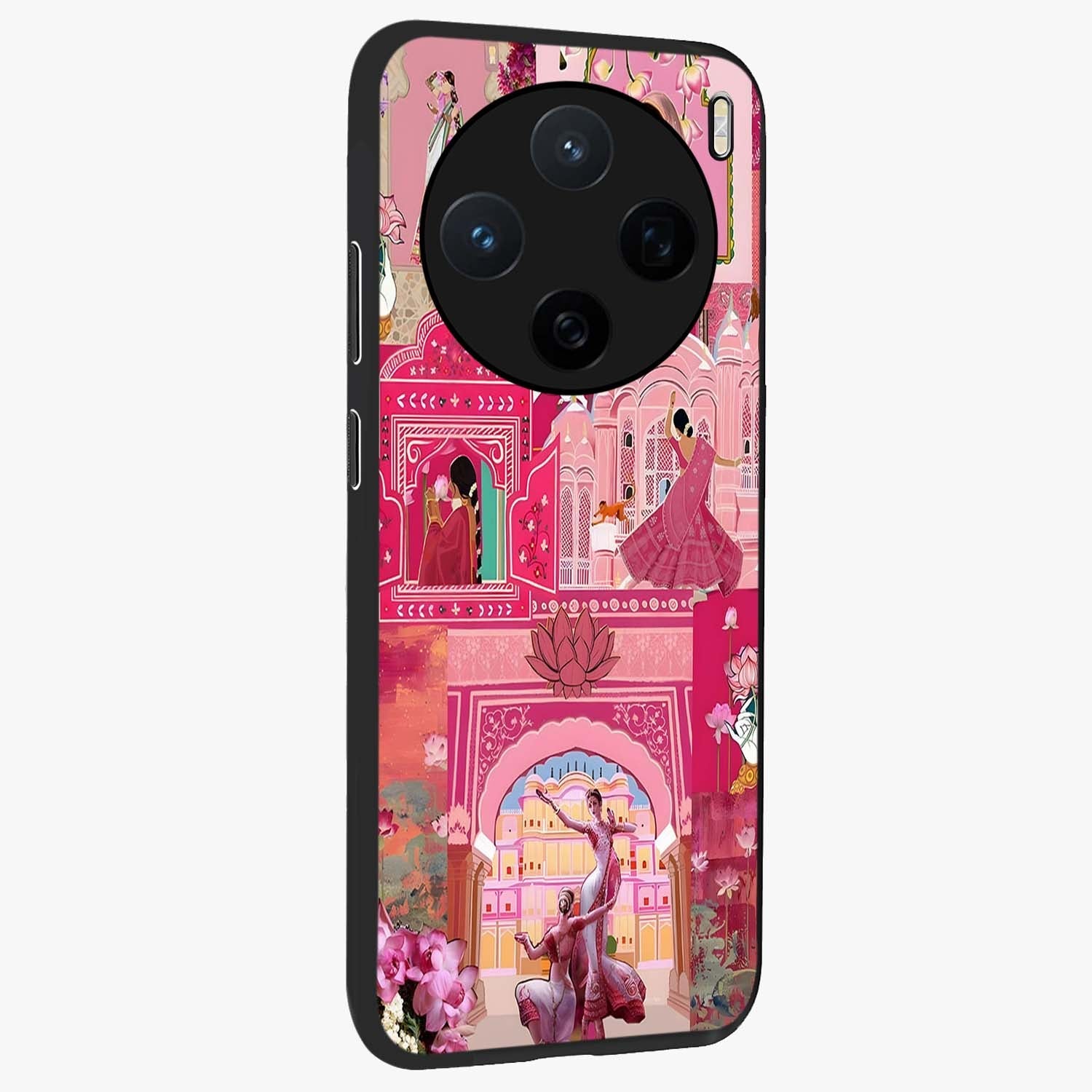 Pink Palace Muse Glass Case upright view showcasing artistic palace artwork with graceful royal theme.