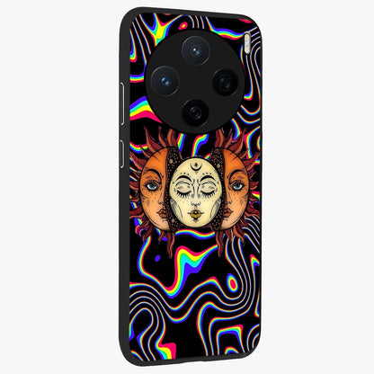 Psychedelic Sun Glass Case upright view showcasing trippy sun artwork with bold psychedelic theme.