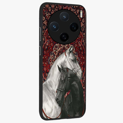 Regal Stallion Tapestry Glass Case upright view showcasing powerful horse artwork with elegant tapestry theme.