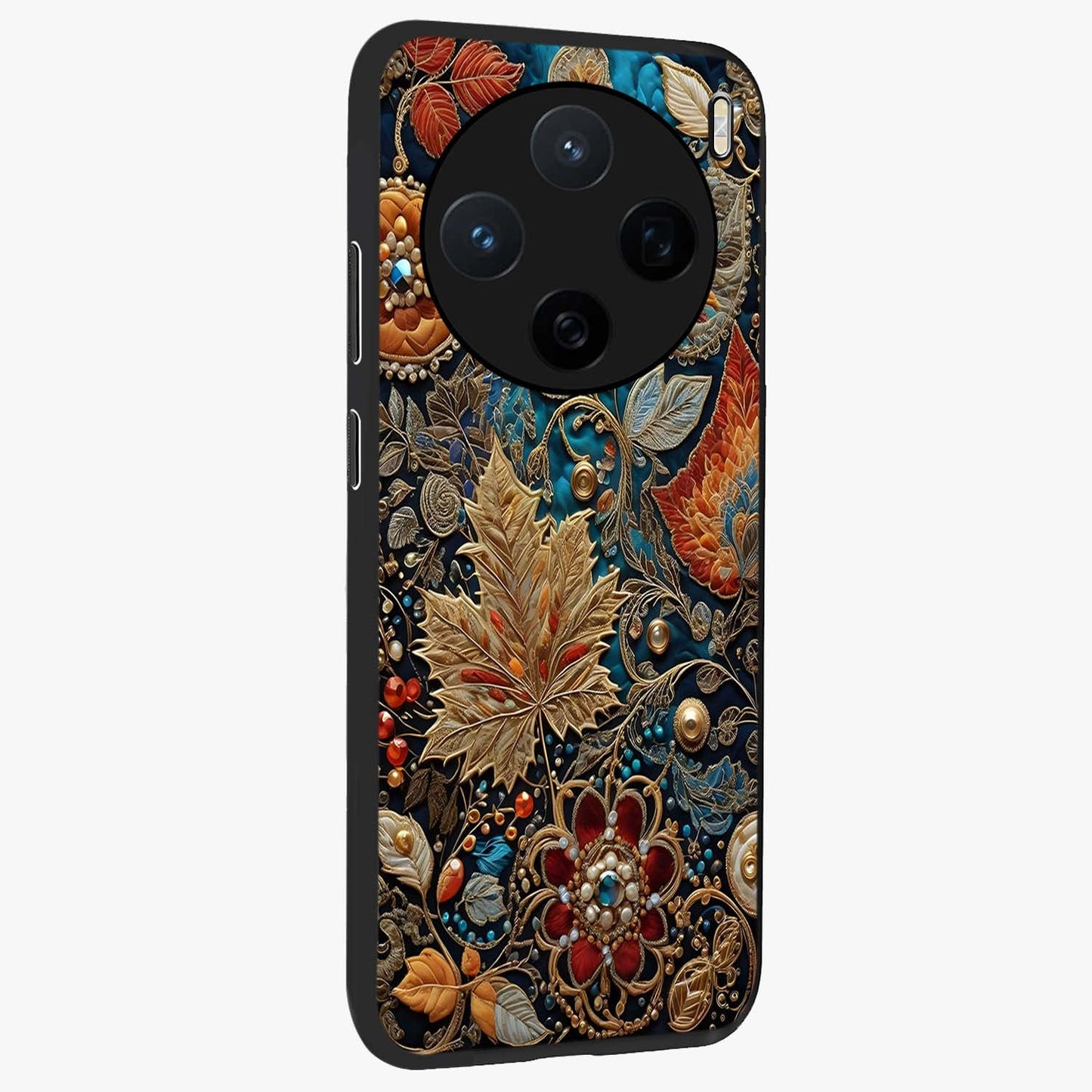 Royal Jewel Garden Glass Case upright view showcasing rich floral artwork with luxurious garden theme.