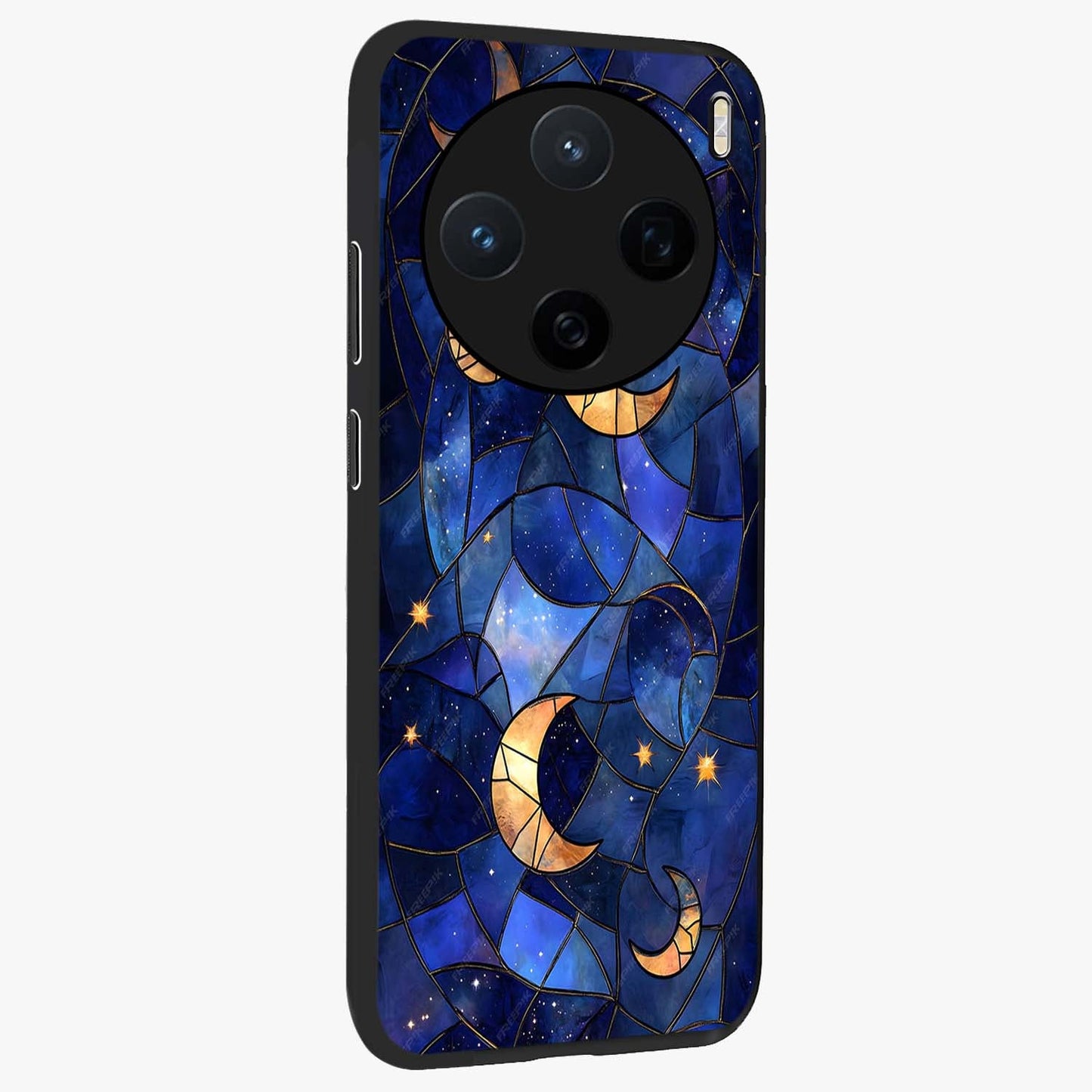 Starlit Sky Tapestry Glass Case upright view showcasing elegant starry sky artwork with cosmic decorative theme.