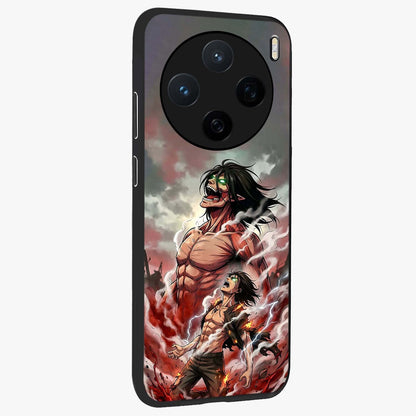 Titan Awakening Fury Glass Case upright view showcasing intense titan artwork with epic fantasy theme.