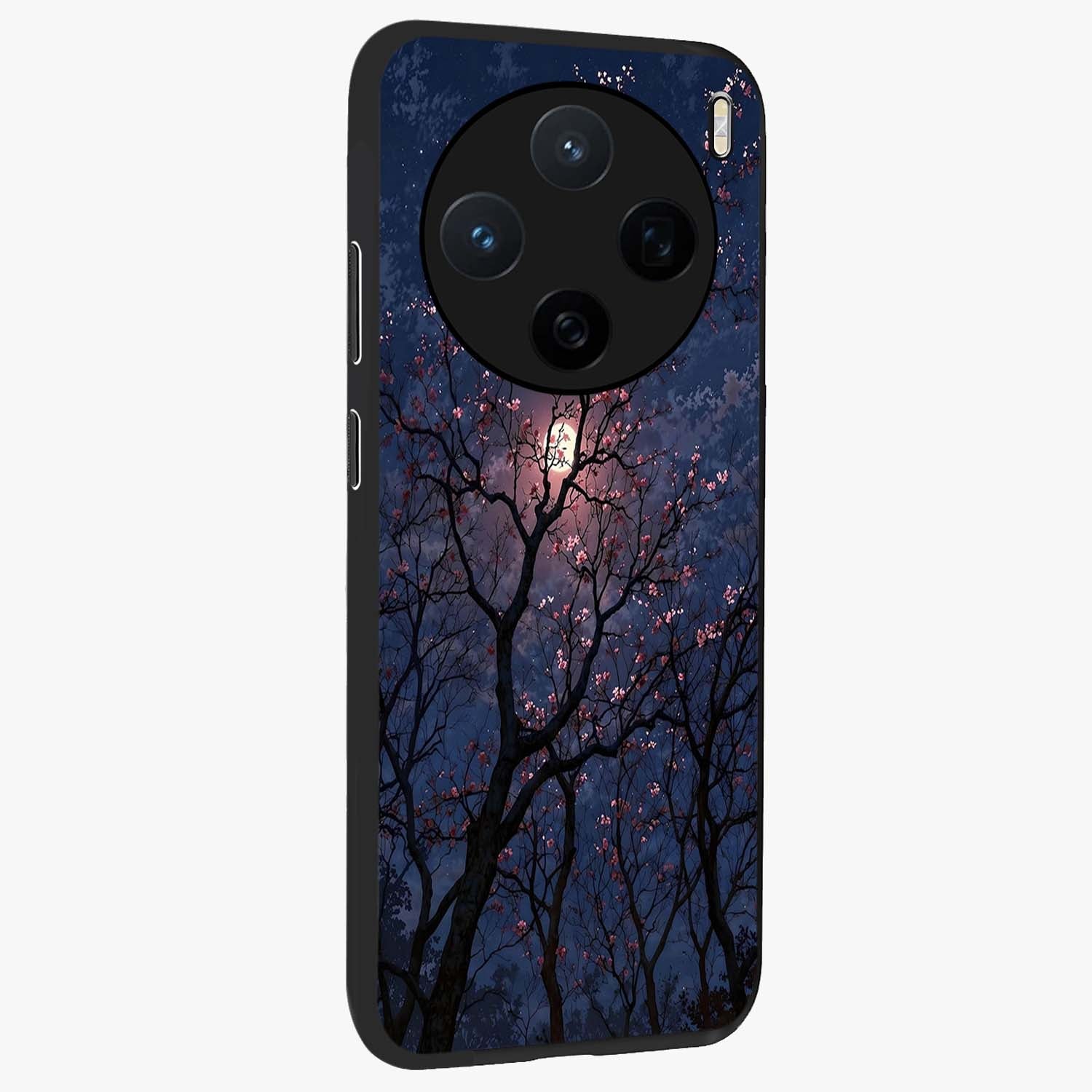 Twilight Sakura Serenade Glass Case upright view showcasing beautiful cherry blossom artwork with serene evening theme.