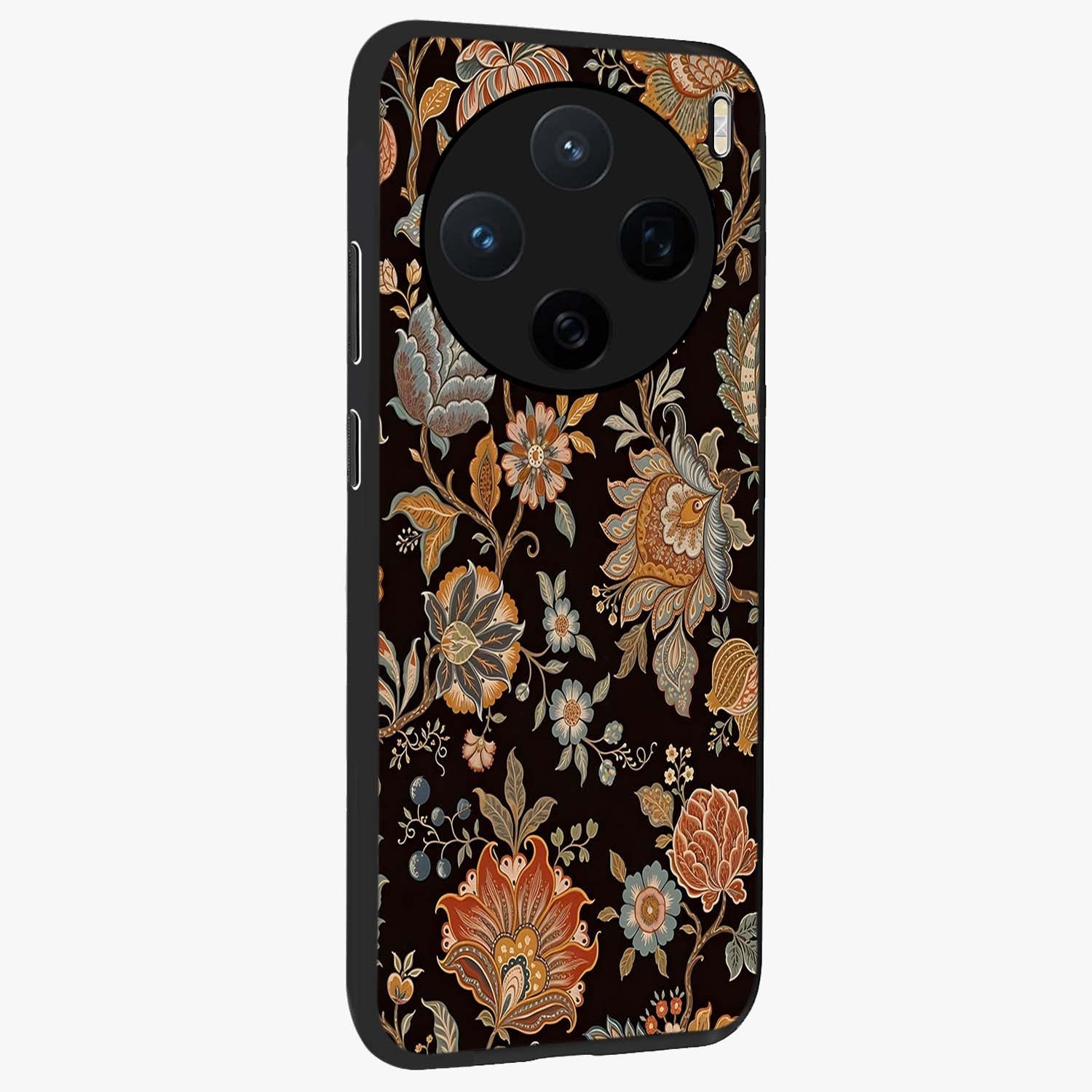 Vintage Floral Dream Glass Case upright view showcasing delicate floral artwork with timeless vintage theme.