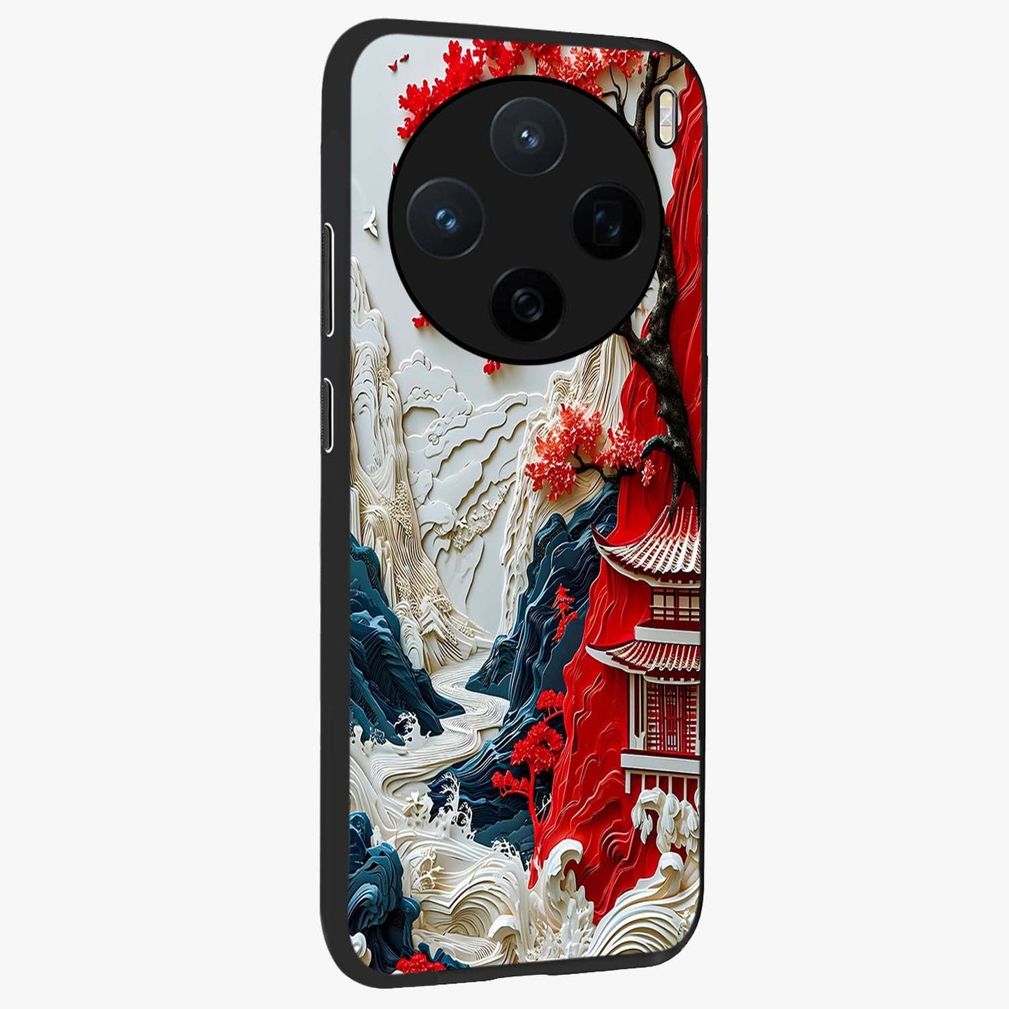 Whispers Of Sakura Waves Glass Case upright view showcasing delicate cherry blossom artwork with elegant nature theme.