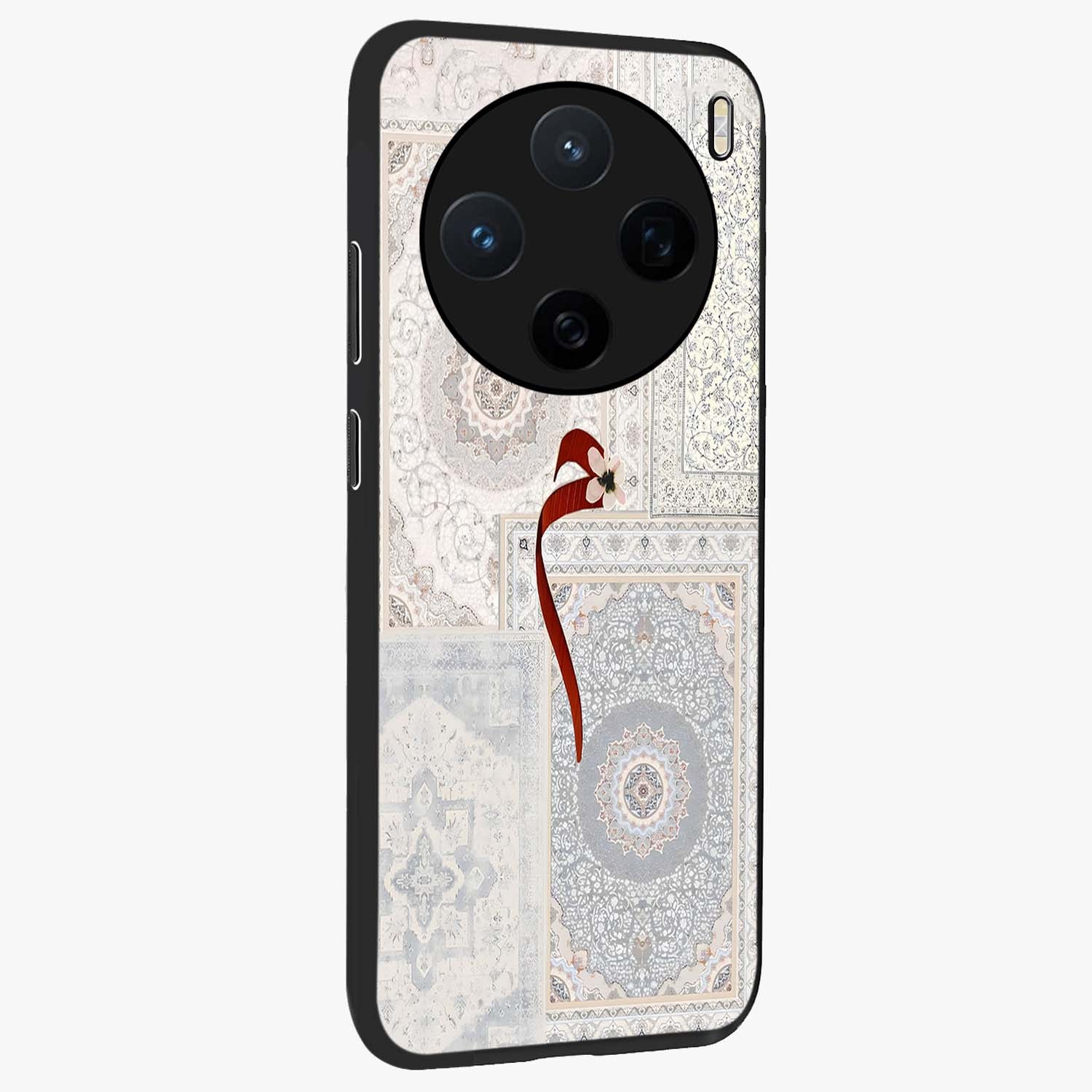 White Aesthetic Bow Glass Case upright view showcasing delicate ribbon bow artwork with cute minimalist theme.