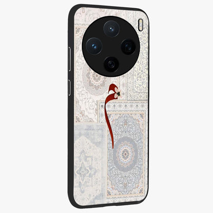 White Aesthetic Bow Glass Case upright view showcasing delicate ribbon bow artwork with cute minimalist theme.