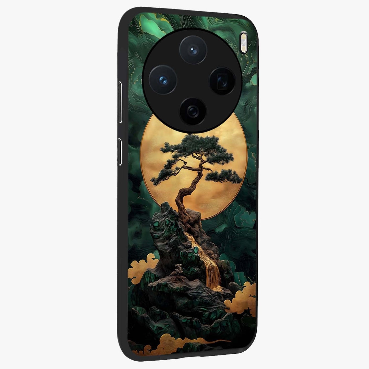 Zen Moon Rise Glass Case upright view showcasing serene moon artwork with tranquil night theme.