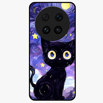 Abstract Cat Art Glass Case showing flat back view with artistic cat illustration and glossy glass finish.
