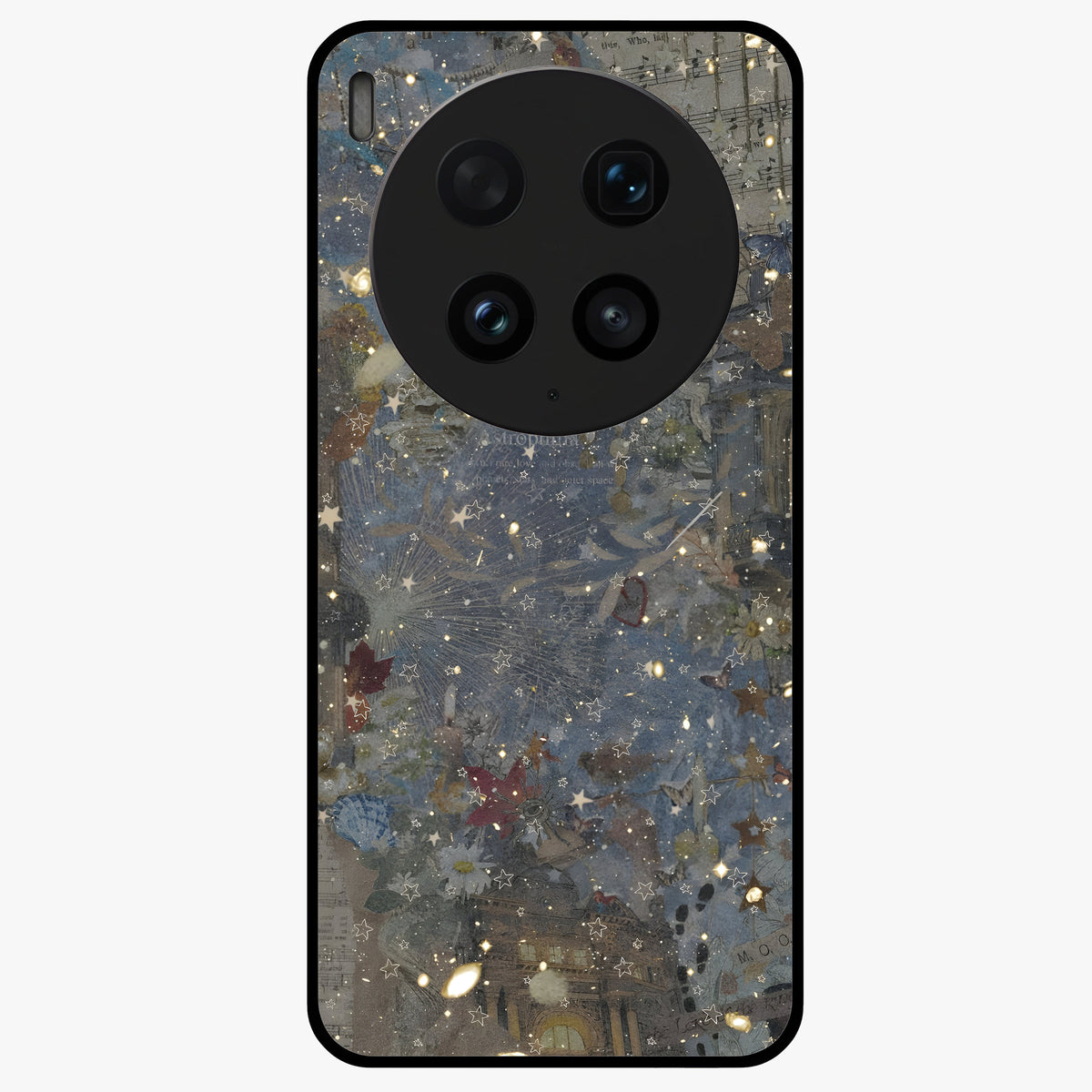 Aesthetic Astrolophia Glass Case showing flat back view with dreamy aesthetic design and glossy glass finish.