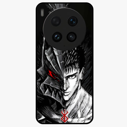 Berserker Blood Oath Glass Case showing flat back view with fierce warrior inspired artwork and glossy glass finish.