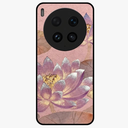 Blossom Mist Lotus Glass Case showing flat back view with serene lotus blossom artwork and glossy glass finish.