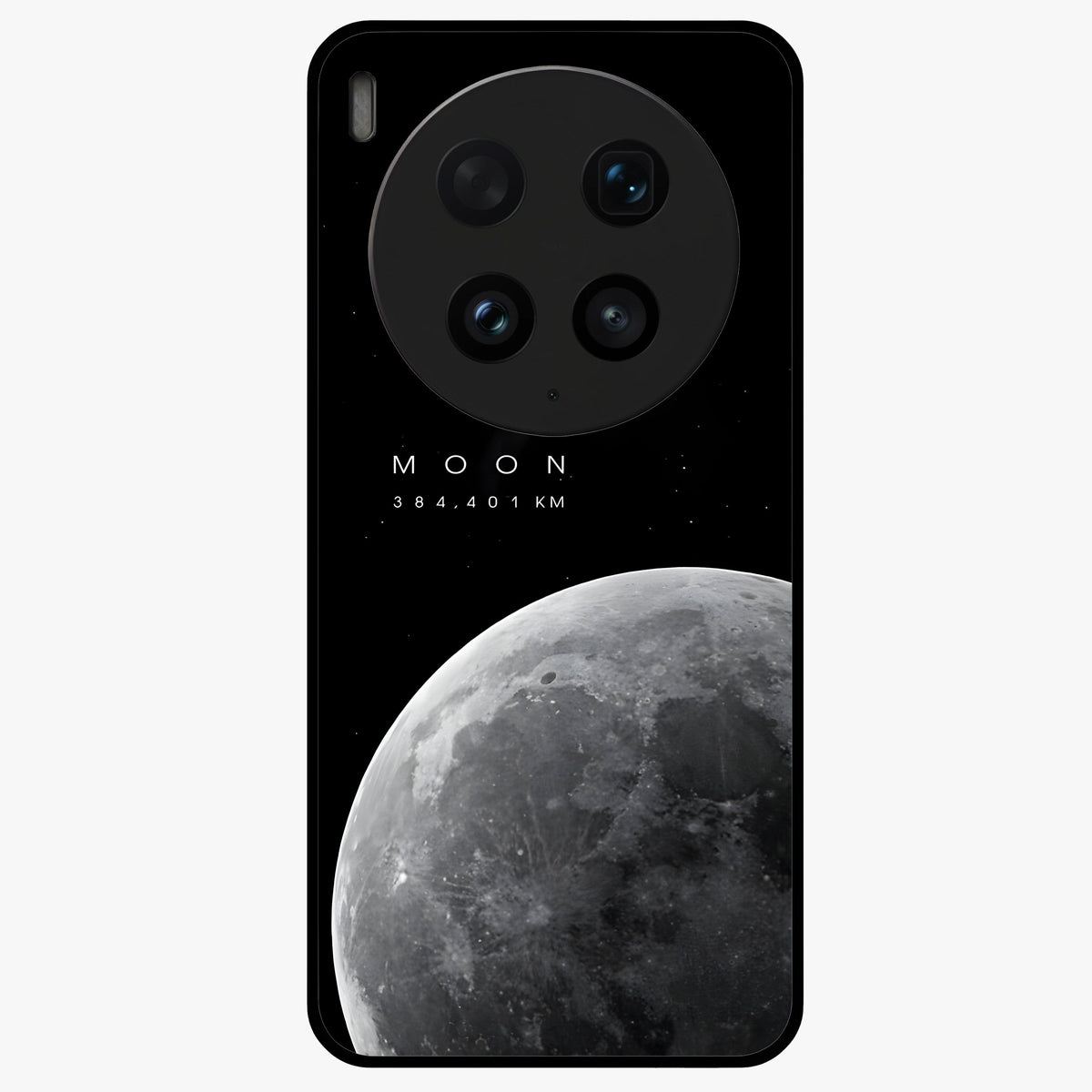 Cosmic Moon Glow Glass Case showing flat back view with glowing moon artwork and glossy glass finish.