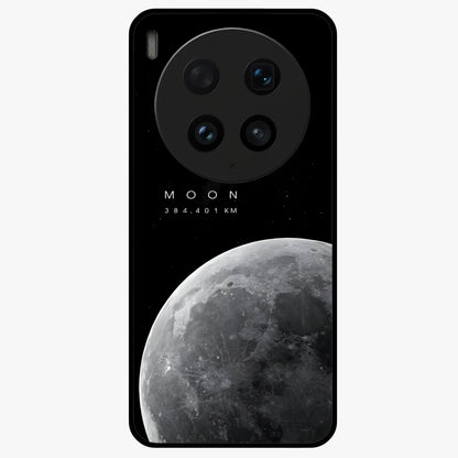 Cosmic Moon Glow Glass Case showing flat back view with glowing moon artwork and glossy glass finish.