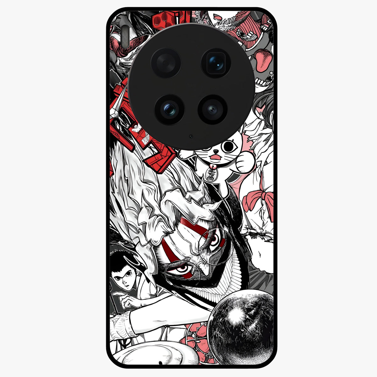 Crimson Chaos Panel Glass Case showing flat back view with bold crimson abstract artwork and glossy glass finish.