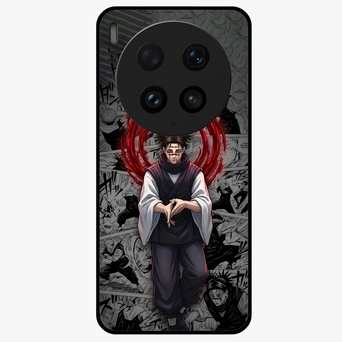 Cursed Ritual Ascension Glass Case showing flat back view with dark ritual themed artwork and glossy glass finish.