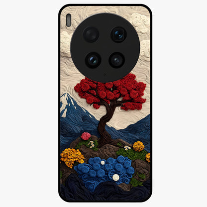 Eternal Nature Tapestry Glass Case showing flat back view with intricate nature tapestry artwork and glossy glass finish.