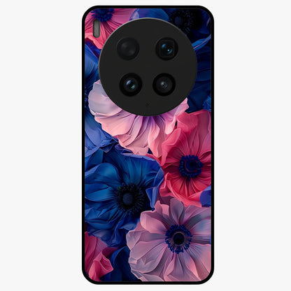 Flower Paper Art Pattern Glass Case showing flat back view with paper cut style floral artwork and glossy glass finish.