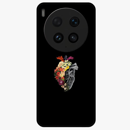 Heart With Flowers Glass Case showing flat back view with heart shaped floral artwork and glossy glass finish.