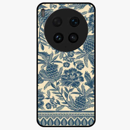 Heirloom Wild Bloom Glass Case showing flat back view with vintage inspired wild flower artwork and glossy glass finish.
