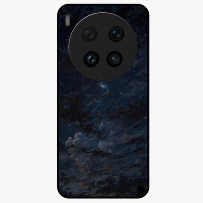Lunar Veil Silence Glass Case showing flat back view with mystical moon veil artwork and glossy glass finish.