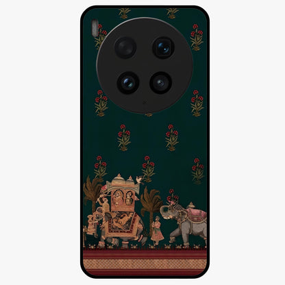 Macmerise Glass Case showing flat back view with stylish modern artwork and glossy glass finish.