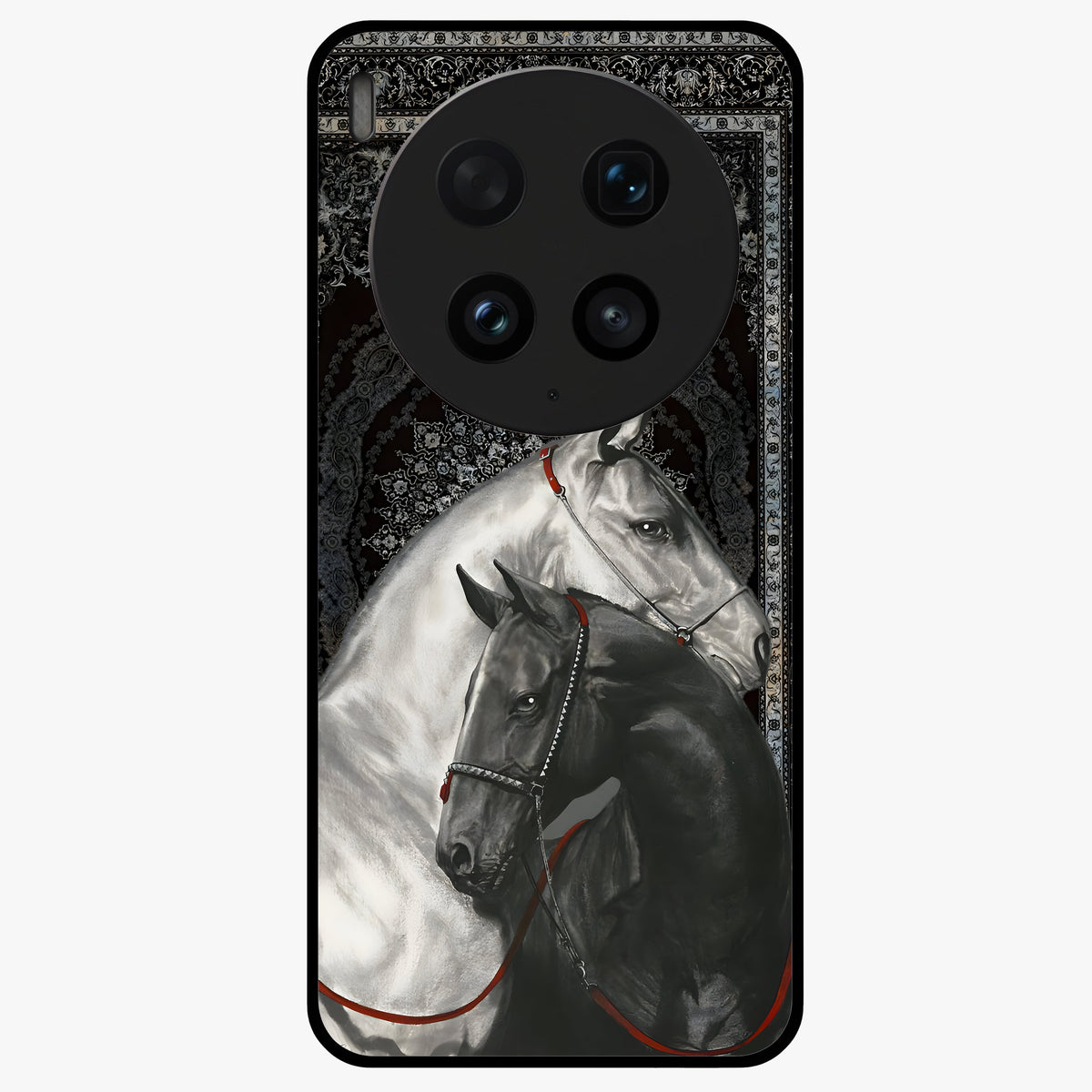 Majestic Ride Legacy Glass Case showing flat back view with powerful automotive inspired artwork and glossy glass finish.