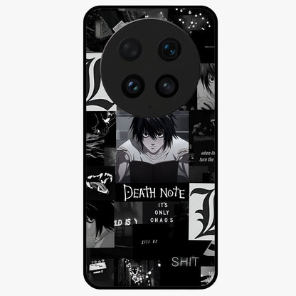 Midnight Chaos Mind Glass Case showing flat back view with abstract dark themed artwork and glossy glass finish.