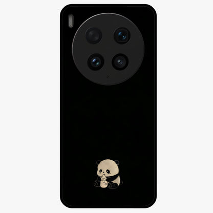 Midnight Panda Love Glass Case showing flat back view with cute panda themed artwork and glossy glass finish.