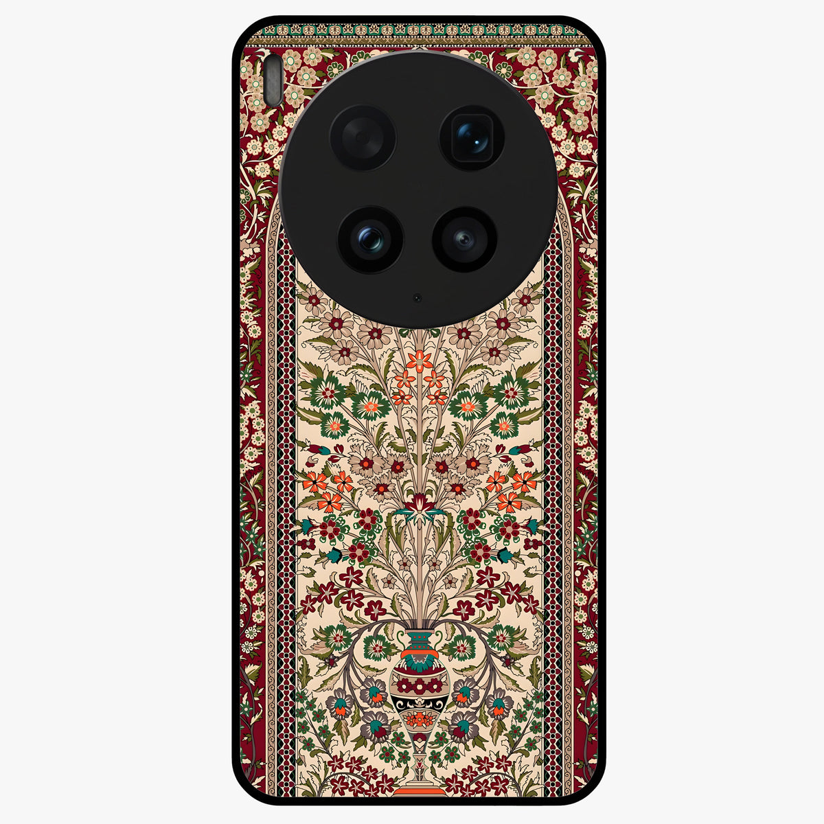 Persian Inspired Glass Case showing flat back view with ornate Persian style pattern artwork and glossy glass finish.