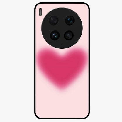 Pink Aura Heart Glass Case showing flat back view with glowing heart artwork and glossy glass finish.