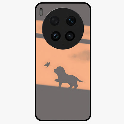 Puppy Shadow Art Glass Case showing flat back view with cute puppy shadow style artwork and glossy glass finish.