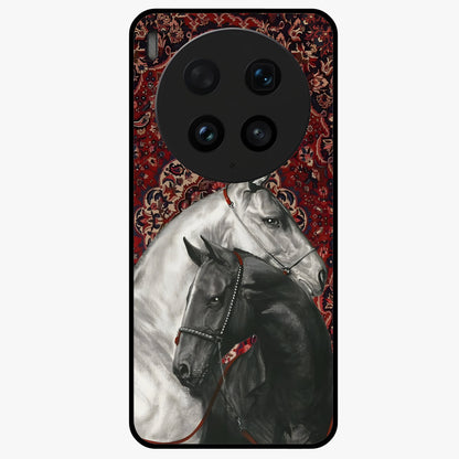 Regal Stallion Tapestry Glass Case showing flat back view with majestic horse tapestry artwork and glossy glass finish.
