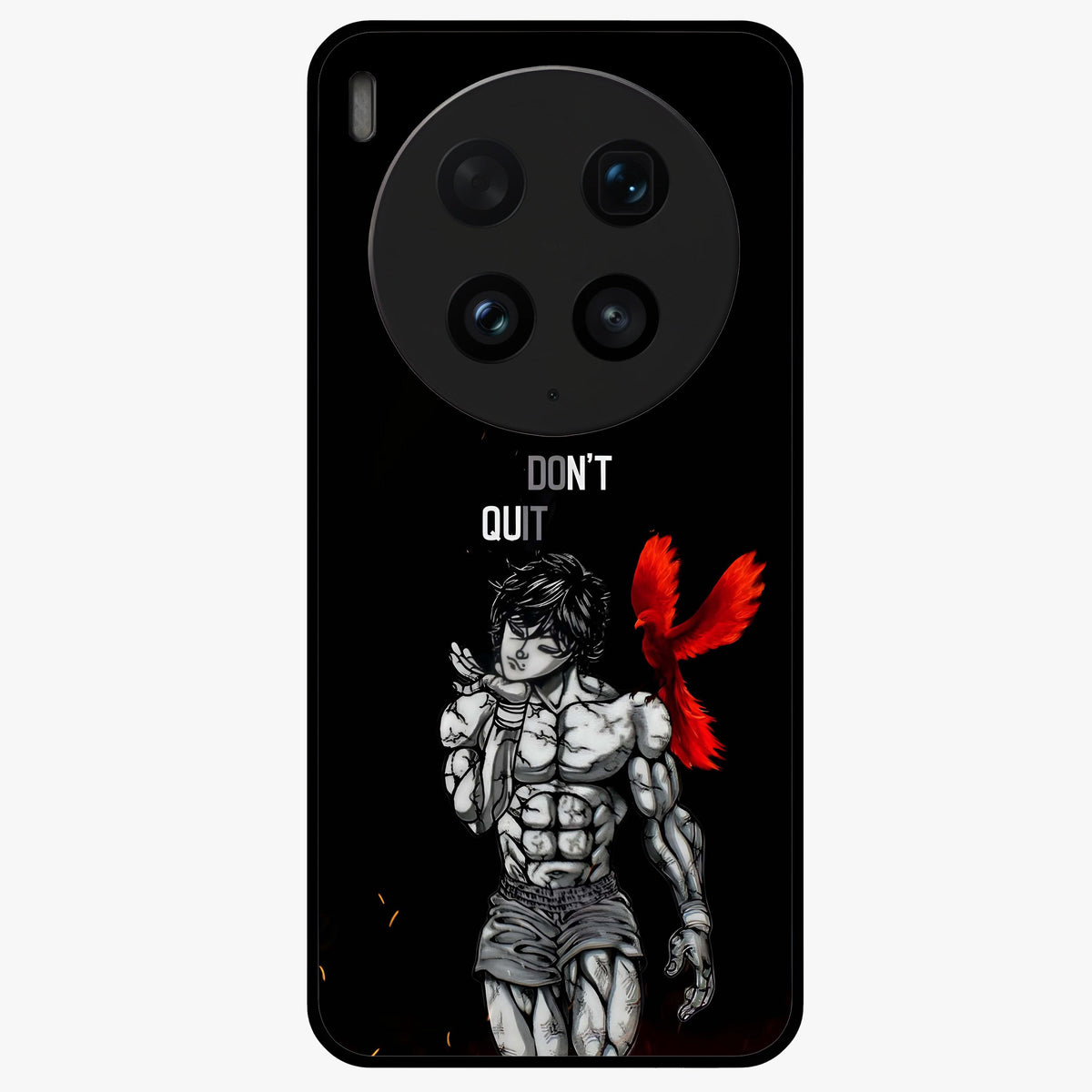 Rise Beyond Limits Glass Case showing flat back view with motivational typography artwork and glossy glass finish.