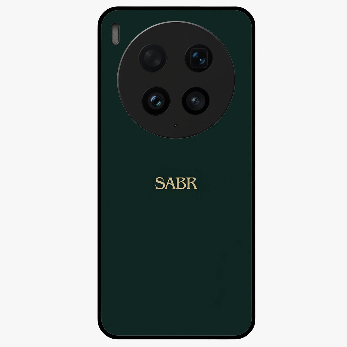 Sabr Minimal Patience Glass Case showing flat back view with minimalist typography artwork and glossy glass finish.