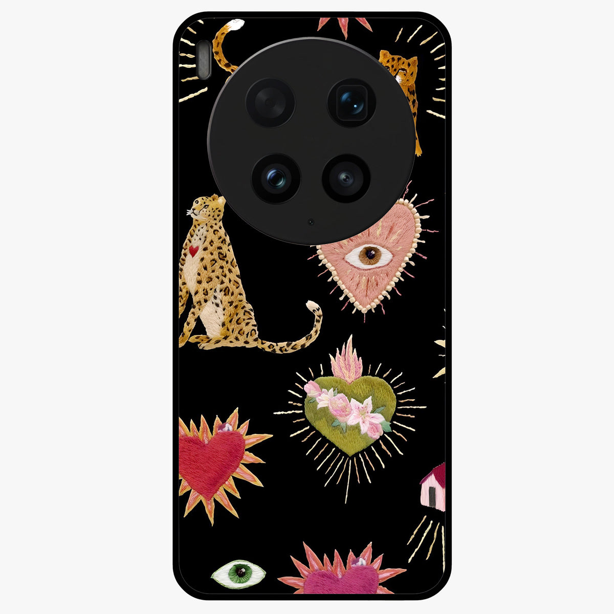 Sacred Jungle Heart Glass Case showing flat back view with jungle inspired heart artwork and glossy glass finish.