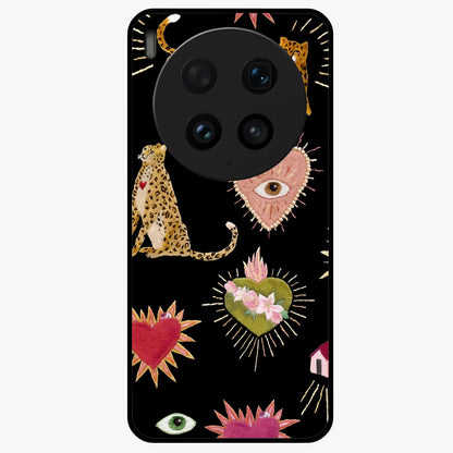 Sacred Jungle Heart Glass Case showing flat back view with jungle inspired heart artwork and glossy glass finish.
